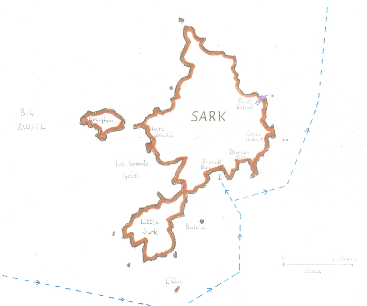 Route from Guernsey to Sark and on towards Alderney